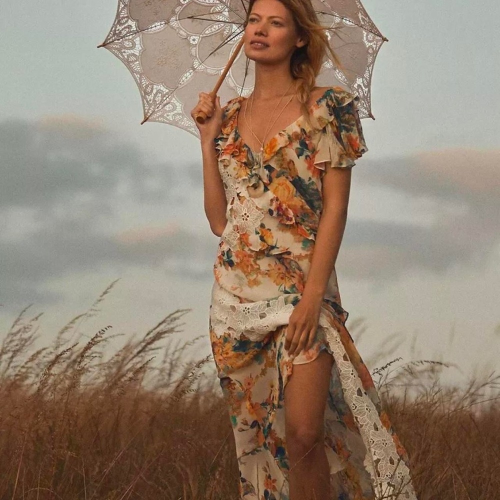 NWT Anthropologie Vneck Ruffle Lace Slip Dress